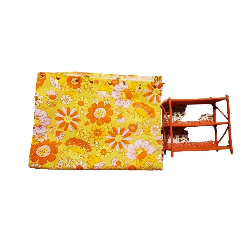 American Girl Groovy bathroom shelf shelves orange Julie + Shower curtai…